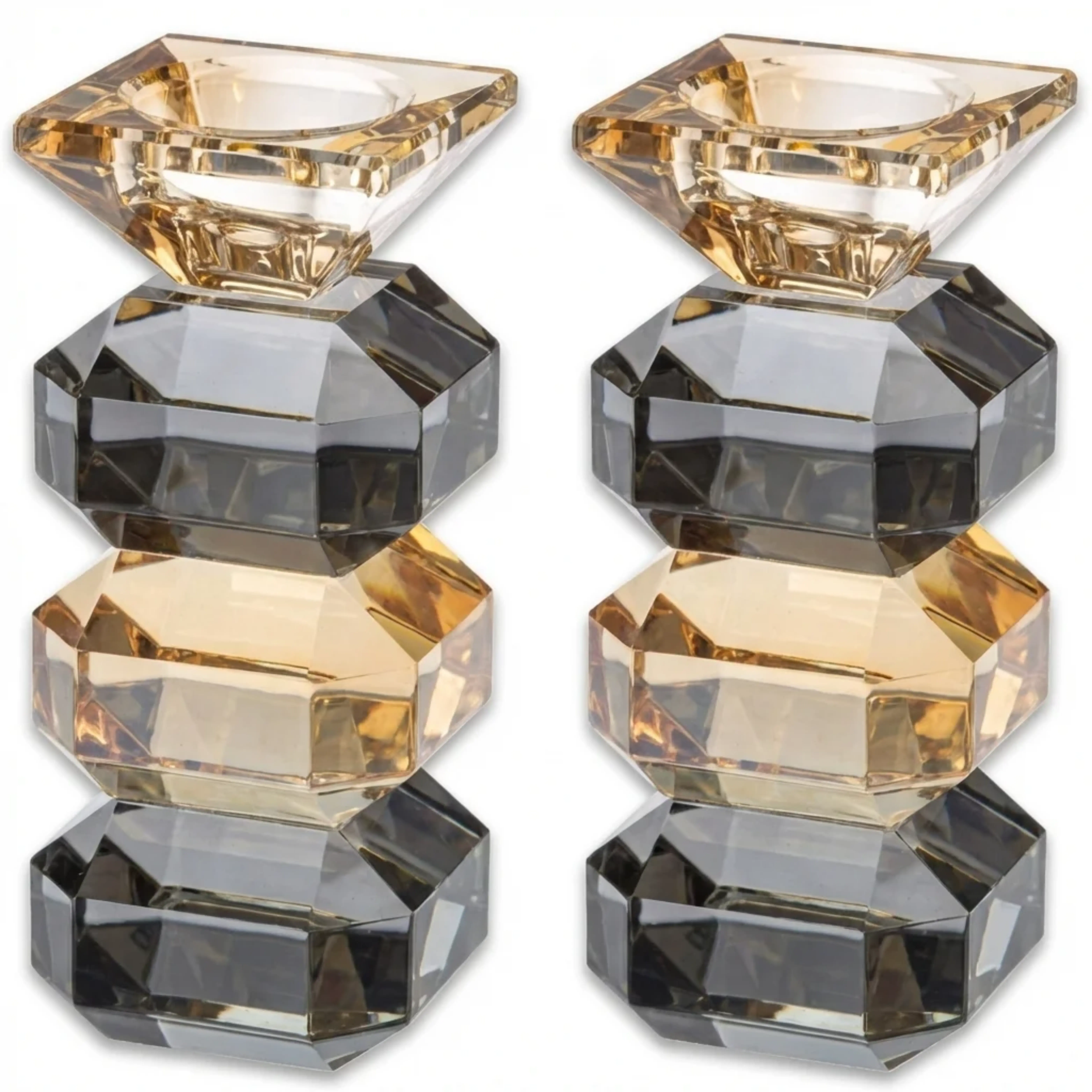 Pair of Crystal Elegant Candlesticks 14.5 cm - Gold, Black