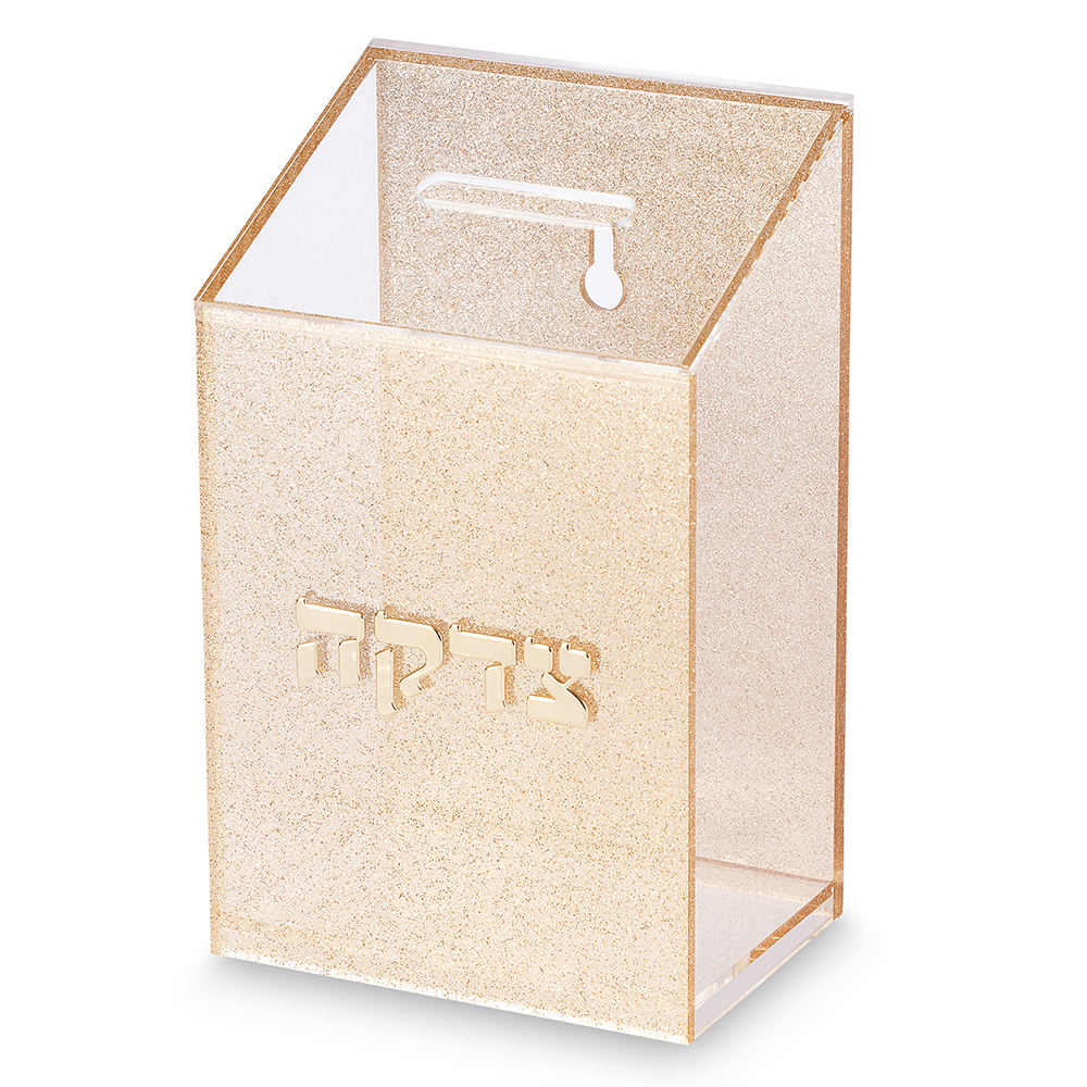 קופת צדקה פרספקס נצנצים זהב 16 ס״מ