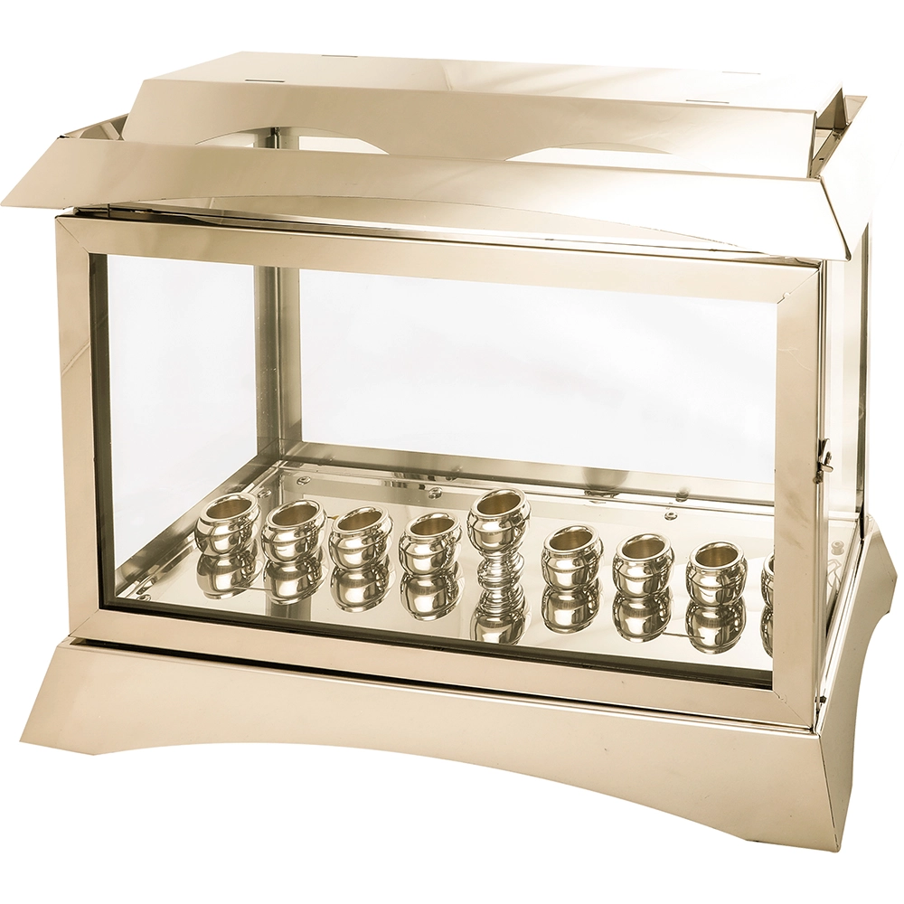 Metal and Glass Menorah Box with - Gold