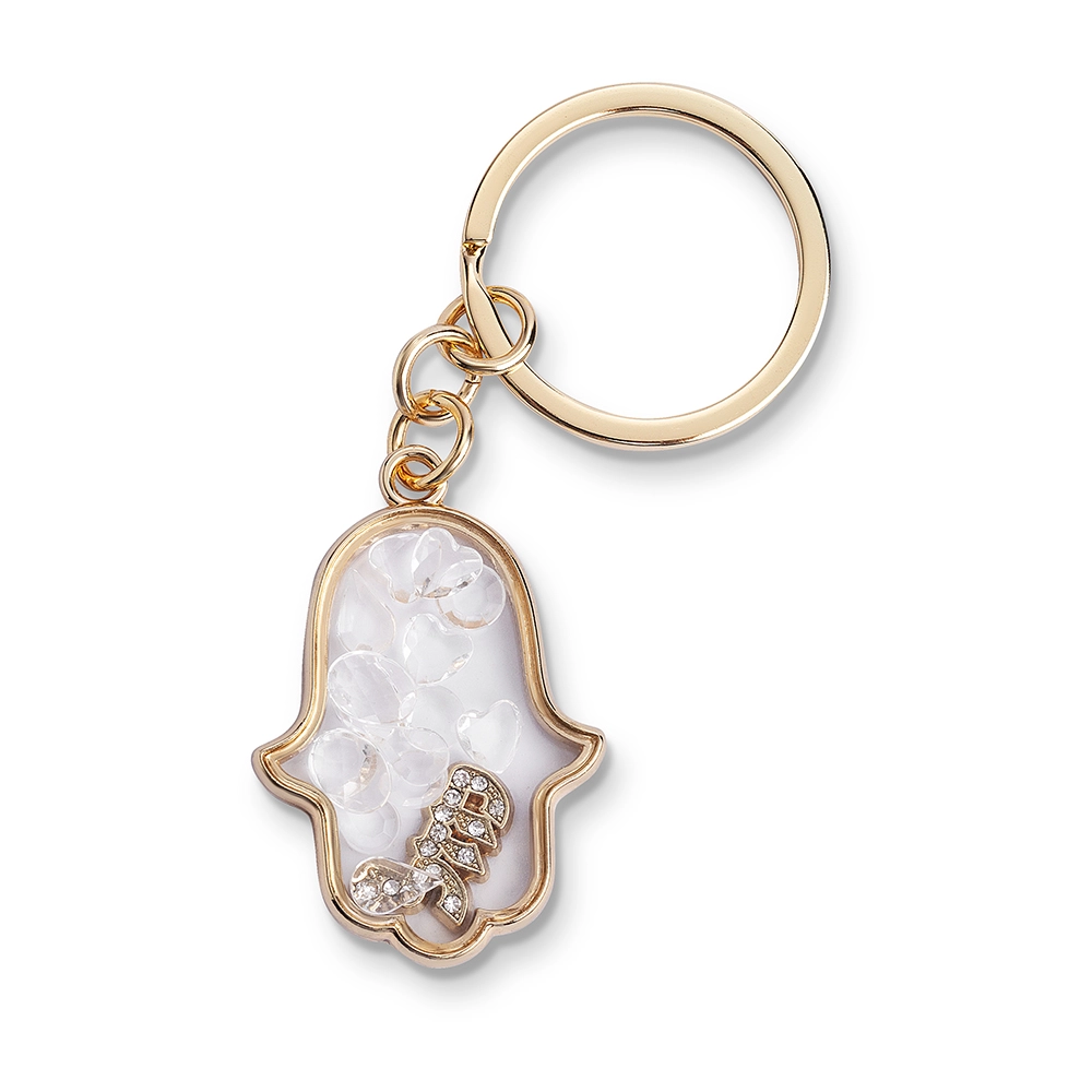 Keychain Hamsa Metal with Stones 4.5x3 cm - Gold