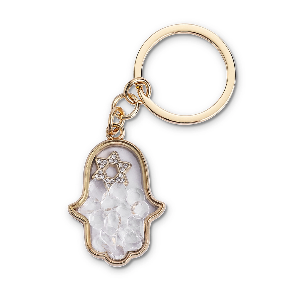 Keychain Hamsa Metal with Stones 4.5x3 cm - Gold