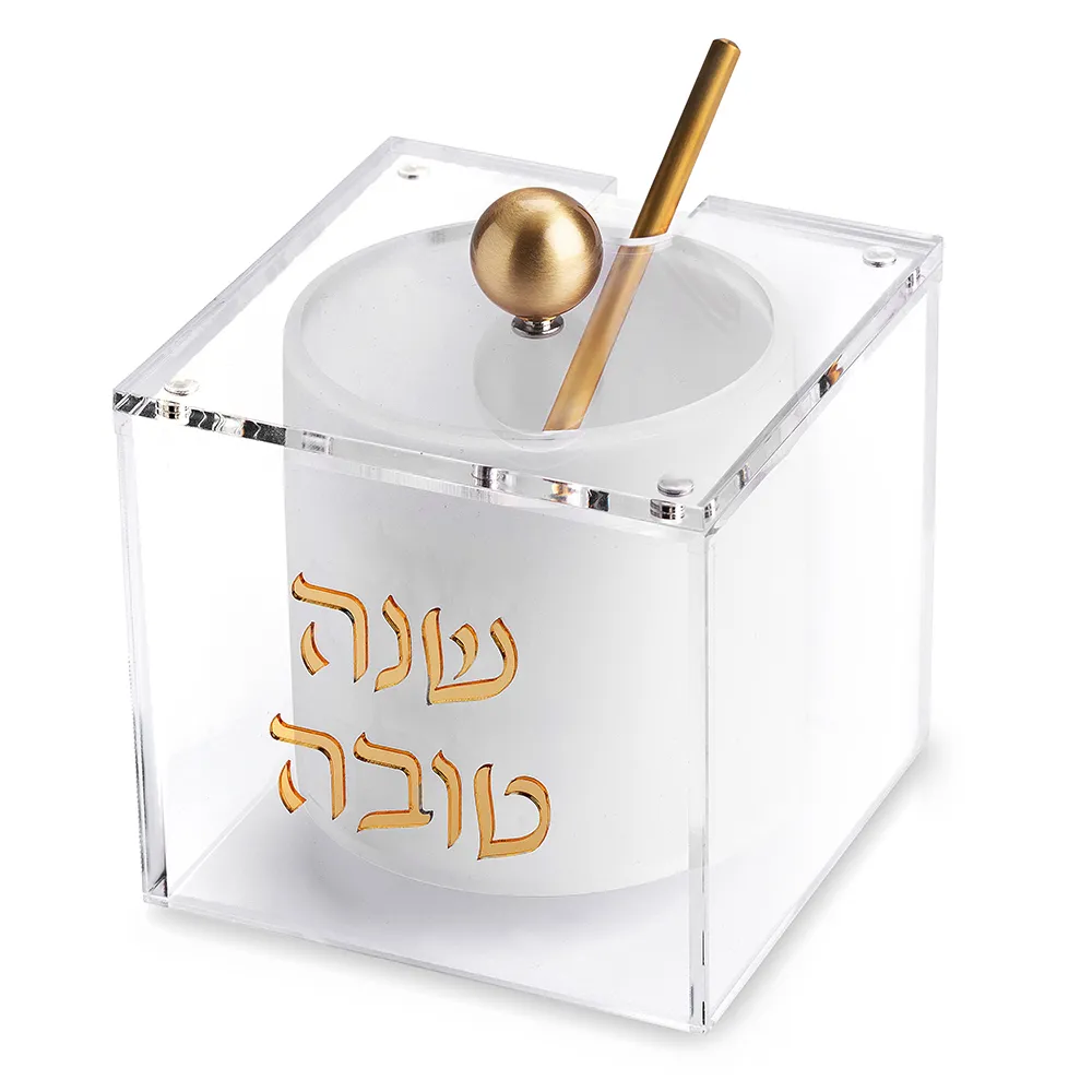 כלי לדבש אקריליק מרובע גימור זהב 9.5 ס״מ
